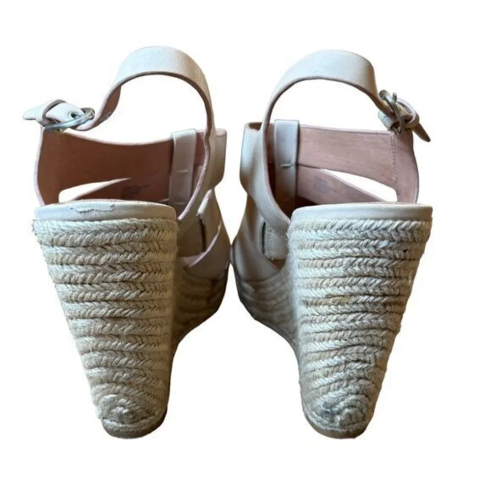 Saks Fifth Avenue Leather Cream‎ Platform Shoes Espadrille Sandals Strappy 10